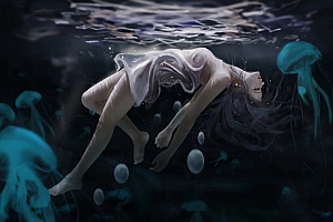 女子 水下 海底 海母 唯美艺术插画 4k动漫壁纸