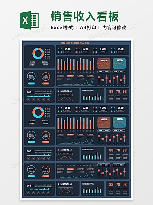 可视化图表-销售收入看板Execl模板