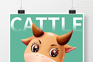 2021牛年新年圆润3D风牛元素海报